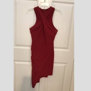 Burgundy Asymmetrical Midi Dress